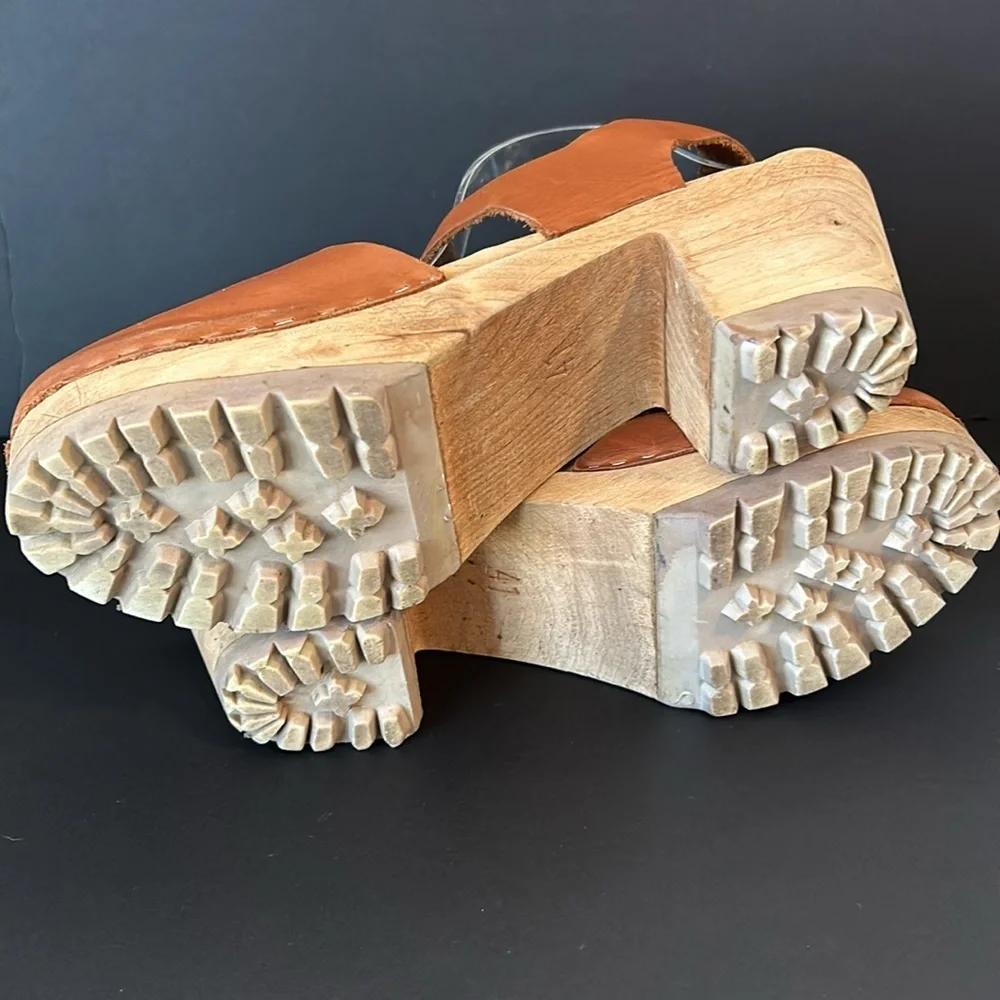 MIA brown wooden and leather clogs size 11 (41) - Picture 7 of 10